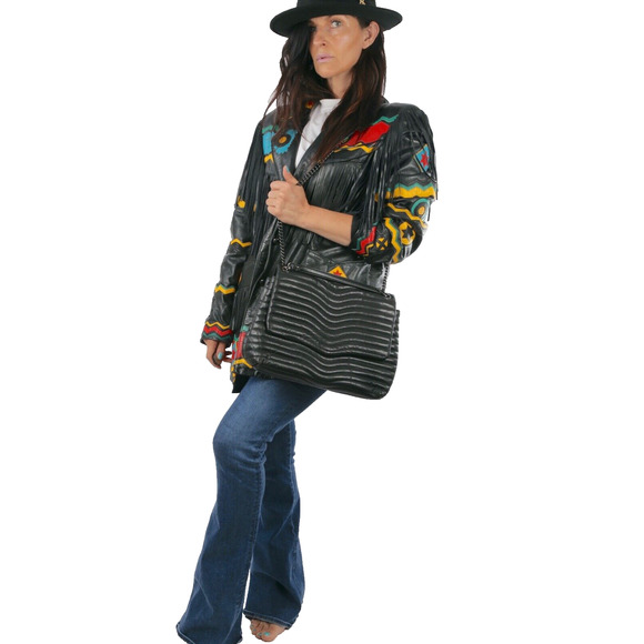 Vintage Gerunimu Leather Fringe Native American Indian Chief Blazer Jacket L - Picture 4 of 16